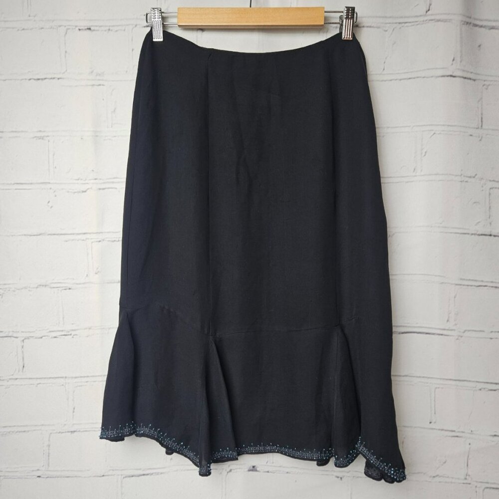 WillSmith Black Silk Beaded Hem Skirt Womens 10 Old Money Staple Elegant Vintage